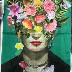 Zura Frida Kahlo 100% Cotton Scarf - Green Flowers